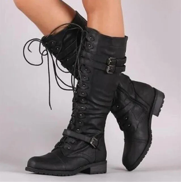 Black Lace-Up Combat Boots for Women