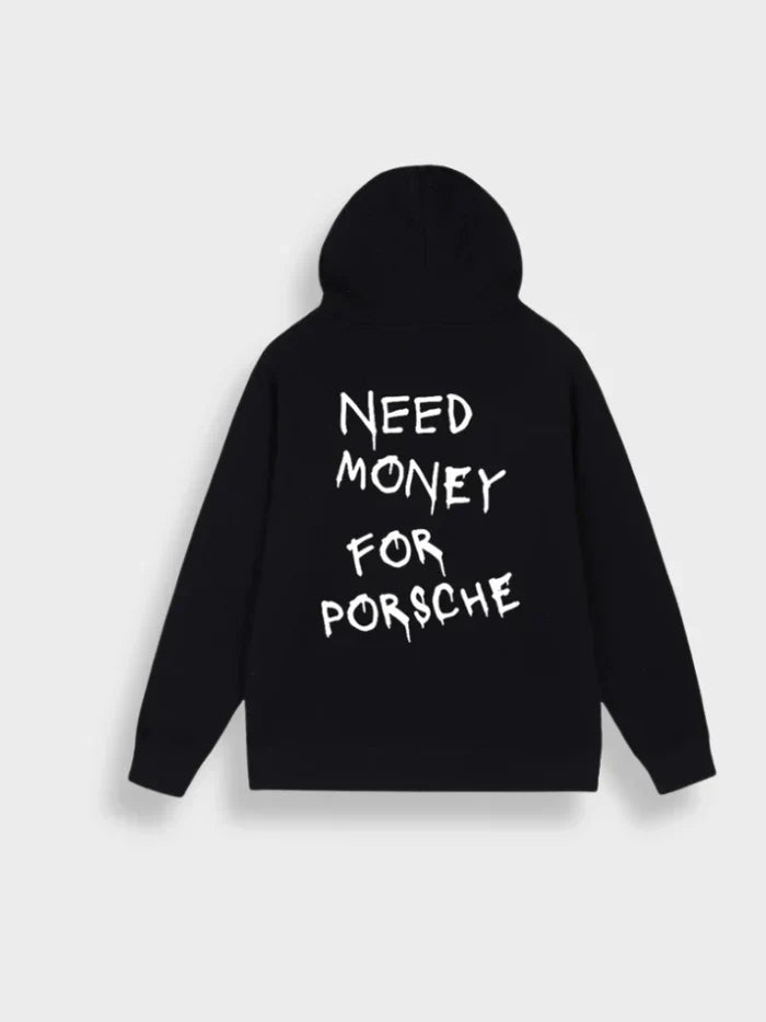 Black Hoodie With Porsche Money Graphic