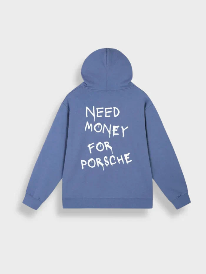 Blue Hoodie With Porsche Graphic Back Print